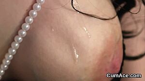frisky peach swallows sperm on her face
