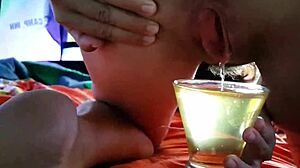 full glass of morning piss at the camping site