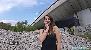 public agent rides cowgirl style outdoors hard.