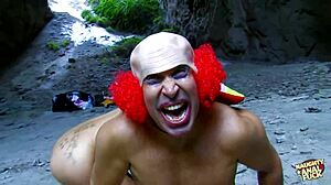 Brunette Babe Enjoys Clown-Themed Anal Sex with Doggystyle and Blowjob Adventures