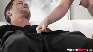 pornstar in stockings deepthroats dick like a pro