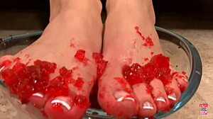 A lucky guy received a footjob a handjob and a blowjob from this beautiful babe