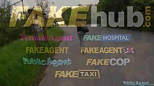 public agent rides cowgirl style outdoors hard.