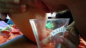 full glass of morning piss at the camping site