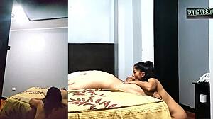 Latina babe sucks stranger's cock then gets hairy pussy fucked in all positions