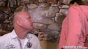 Tattooed German Brunette Babe Gives Blowjob Before Riding Big Cock in High Heels