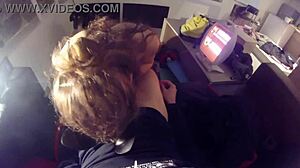 Blonde Lover Gives Wet Blowjob Cumshot Surprise!