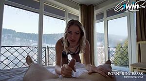 Blonde escort slut rides and deepthroats in hotel