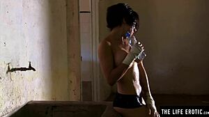 i watch athletic brunette masturbate in gym