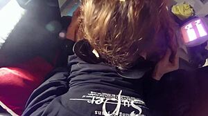 Blonde Lover Gives Wet Blowjob Cumshot Surprise!