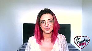 leila, the young redhead in lingerie, teases with her small tits and skinny body, hinting at more fun.