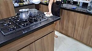 i seduced my stepsister's whore in the kitchen, how delicious she sucks my cock