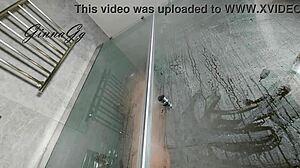 Fluffy pussy enjoys shower time