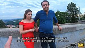 prague cutie strips in red dress for cash