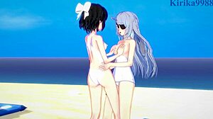 Miku and Laura in cute outfits playing lesbian in 3D hentai