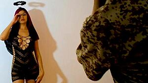 Behind the scenes halloween photographer fucks latina teen