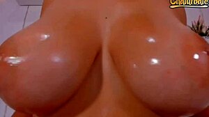spit and oil on perfect big tits