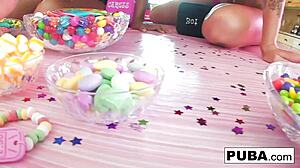 brooke brand and marie luv explore candyland together