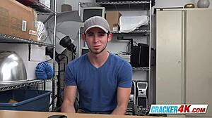 cute stud's asshole destroyed by big black cock at work