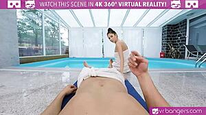 Young Brunette At Pool Side In VR Bangs Group Scene