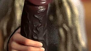 huge black cock receiving handjob during massage session