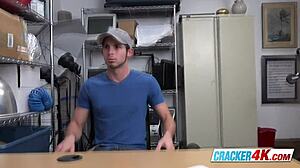 cute stud's asshole destroyed by big black cock at work