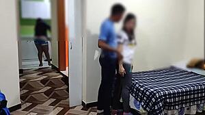 My wife's cuckold milf cleans the house while i fuck my neighbor's pussy in the next room before she notices