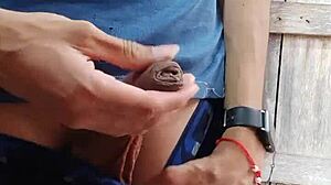 Twink gives excellent handjob to big cock