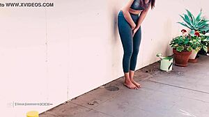 Asian Tina Desperate To Pee, Locked Out On Balcony