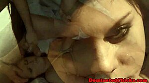 euro slaves tied up and dominated by maledom. rough bdsm session ends with cumshots.