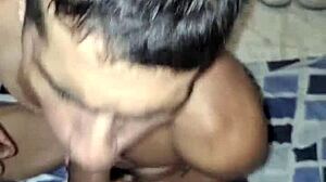 On the STREET, this amateur guy discovers a GLORYHOLE and starts SUCKING a MONSTER COCK BAREBACK.