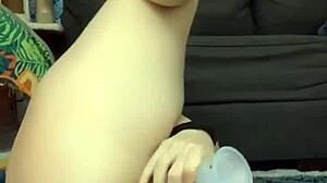 Wet pussy riding dildo with big clit exposed