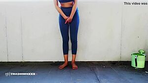 Asian Tina Desperate To Pee, Locked Out On Balcony