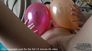 Shy petite Egle pops balloons at birthday 😘