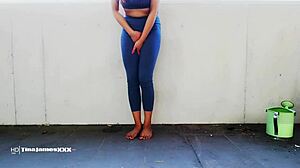 Asian Tina Desperate To Pee, Locked Out On Balcony