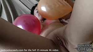 Shy petite Egle pops balloons at birthday 😘
