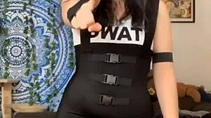 Wet pussy riding dildo with big clit exposed