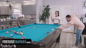 Tiny slut Freya von Doom gets intensely fucked on pool table.