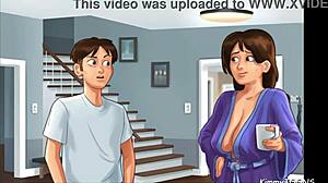 Summertime Saga - Pervert Neighbour Watches Her And Her Slutty Friend Show Off Their Big Perky Boobs Wearing Cheerleader Uniforms