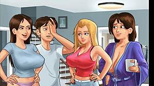 Summertime Saga - Pervert Neighbour Watches Her And Her Slutty Friend Show Off Their Big Perky Boobs Wearing Cheerleader Uniforms