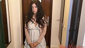 The wife decides to cheat on her husband by having taboo sex with his boss in a roleplay scenario.