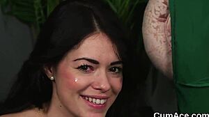 spicy honey gets sperm shot on her face sucking all the cream