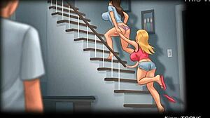 Summertime Saga - Pervert Neighbour Watches Her And Her Slutty Friend Show Off Their Big Perky Boobs Wearing Cheerleader Uniforms