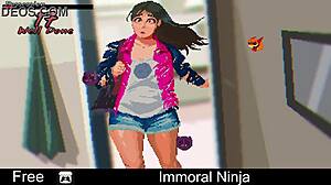 Is this immoral ninja performing erotic oral acts?