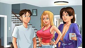 Summertime Saga - Pervert Neighbour Watches Her And Her Slutty Friend Show Off Their Big Perky Boobs Wearing Cheerleader Uniforms