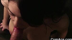 Hot bombshell swallows jizz load on her face!