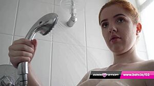 Redhead Scarlett Jones naked and wet in Babestation showers