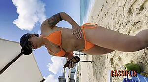 She Loves Teasing On The Beach, Watching Her Boy Get Aroused With Blowjob