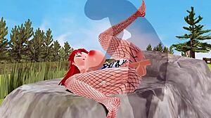 3d cartoon features big ass and tits in fishnet