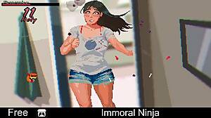 Is this immoral ninja performing erotic oral acts?